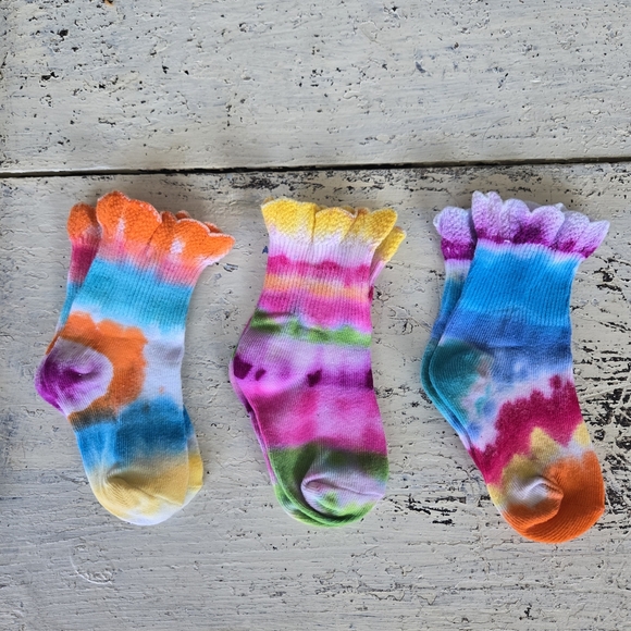 Little Girls Colorful Tie-Dye Midi Socks Set Size 1-3T Ruffle Girly - Picture 2 of 2